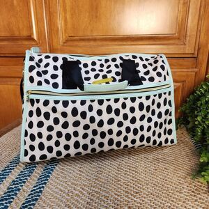 Designer Betsey Johnson Weekender Bag White Black Polka Dot Aqua Trim See Desc